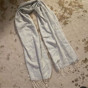 Coach Wool/ Silk C Pattern Light Blue & White Scarf with Fringe